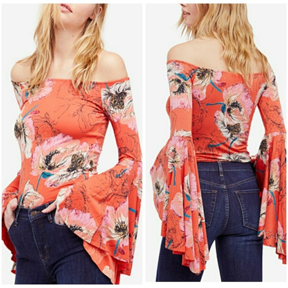 Free People Birds of Paradise off the shoulder bell sleeve top XS - Picture 5 of 7